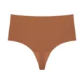 Women's seamless ice silk thong underwear, mid-high waist minimalist sports fitness style. - XS / Skin Brown