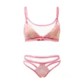 Sexy pink lace lingerie set for women, featuring a wireless sheer bra and matching panties. - S / Rose Pink