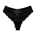 Black lace thong panties for women with heart metal ring accent, sexy plus size lingerie. - S / Black