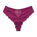 Women's Sexy Lace Thong Panty Purple Plus Size Underwear with Metal Heart Rings - S / Dark Purple