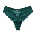 Dark green sexy lace thong for women with metal heart rings, sheer design, breathable crotch. - S / Moss Green