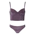 Purple velvet striped underwire bra and thong lingerie set, sexy women's intimate wear - S / Purple