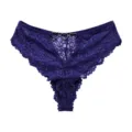 Purple Lace Thong Panties Sexy Women Underwear with Cute Metal Heart Rings Lingerie - Dark Blue