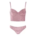 Sexy velvet striped push-up bra and matching thong lingerie set in dusty pink. - S / Pink
