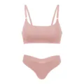 Seamless ice silk lingerie set, minimalist wireless bra and low-waist thong in pink. - S / Pink
