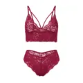 Sexy franzosische Spitzen-Waescheset mit bugellosem Bralette und tiefem Slip fur Damen. - L / Weinrot