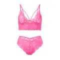 Neonrosa Spitzen-BH und Slip Set, kabellose sexy französische Unterwäsche für Damen - Neonpink