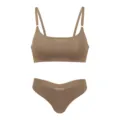 Seamless ice silk bra and low-waist thong set, comfortable wireless everyday lingerie. - S / Rice Camel