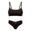 Black seamless ice silk bra and low waist thong lingerie set wireless daily comfort underwear - S / Top And Bottom / BlackAmericano