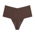 Women's seamless ice silk thong, comfortable breathable mid-waist invisible yoga underwear. - Dark Brown