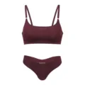 Seamless silk-feel bra and low-waist thong lingerie set in wine red, wireless and comfortable. - L / Windsor Purple