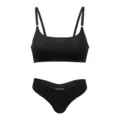 Black seamless wireless bra and low-waist thong lingerie set, comfortable plus size underwear. - S / Top And Bottom / Black