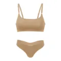 Seamless wireless bra and low-rise thong underwear set in nude, comfortable plus size lingerie. - S / Top And Bottom / Nude