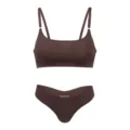 Seamless dark brown women's wireless bra and low-rise thong lingerie set for daily comfort. - S / Dark Brown