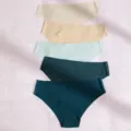 Lot de culottes taille basse sans couture en soie glacée pour femmes, respirantes et douce. - L / D-5p (Abricot Blanc/Bleu Foncé/Bleu Paon/Nude Clair/Bleu Eau)
