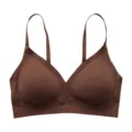 Women seamless wireless bra in brown, comfortable thin push-up cup for daily wear. - S / Dark Coffee