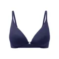 Plus size front closure wireless bra, dark blue smooth seamless thin supportive daily undergarment - S / Dull Blue
