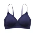 Dark blue seamless wireless bra for women, thin padded V-neck daily comfortable underwear. - S / Dull Blue
