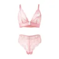 French style thin lace sexy lingerie set, front closure wireless bra and panty in pink. - S / Soft Pink