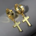 Goldener Edelstahl Kreuz Creolen fur Damen und Herren Mode Schmuck Variante Stil - Gold