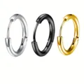 Détail de créoles en acier inoxydable, boucles d'oreilles rondes pour hommes et femmes. - Lot Noir Argent Or / 8mm Lot de 3 Paires