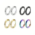 Boucles d'oreilles créoles en acier inoxydable pour hommes et femmes, design classique. - Lot Noir Argent Or Multicolore / 8mm Lot de 4 Paires