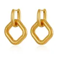 Vergoldete Edelstahl gerippte geometrische Huggie Creolen Schmuck für Damen Alltag. - Gold Quadrat
