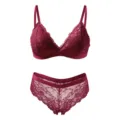 Elegantes burgunderrotes Spitzen-Lingerie-Set mit ungefüttertem Triangel-BH und Slip. - S / Burgunderrot