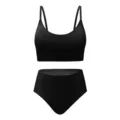 Schwarzes nahtloses Rippstrick BH und High Waist Slip Set für Yoga Sport und Alltag. - S / Schwarz