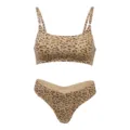 Seamless Ice Silk Leopard Print Bra And Underwear Set Comfortable Breathable Lingerie - M / Top And Bottom / Beige Leopard Print