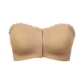 Strapless front closure nude bandeau bra, seamless padded push up underwear for women. - S / Nude