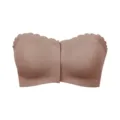 Seamless strapless front-closure bandeau bra, push-up anti-slip padded tube top for women. - S / Milk Coffee