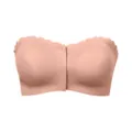 Seamless strapless front closure bandeau bra, push up nude underwear for women, anti slip design. - S / Skin Beige