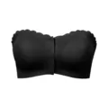 Black strapless front closure bandeau bra, seamless padded design for comfort and support. - S / Black