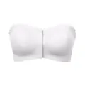 Plain white strapless front closure bandeau bra seamless push up daily underwear - White