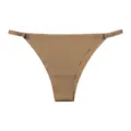 Seamless khaki low-waist women thong bikini panty with adjustable thin side metal rings. - S / Beige