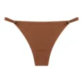 Women solid brown low rise seamless thong bikini underwear with adjustable side straps. - M / Skin Brown