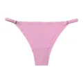 Women's pink seamless low rise thong bikini bottom featuring adjustable side straps. - XL / Elegant Pink