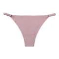 Solid pink women's seamless low waist bikini briefs with adjustable thin side straps. - XL / Coral Pink