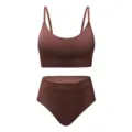 Nahtloser gerippter Sport-BH und Taillenslip für Damen, bequemes Fitness-Yoga-Westen-Set. - S / Dunkelbraun