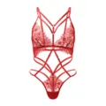 Ensemble de lingerie érotique en dentelle rouge, bretelles et design string provocant. - M / Rose rouge