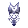Body de lingerie sexy en dentelle bleue pour femmes, sous-vêtement transparent à lanières. - Bleu foncé