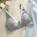 Grey lace front-closure push-up bra with ribbed fabric and deep V design for daily comfort. - S / Dark Heather Gray