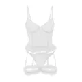 White sheer heart pattern erotic lingerie set with corset top and stylish garter belts. - S / White
