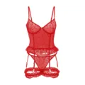 Red sheer heart mesh lingerie set with corset and garter belt for women seductive sleepwear - S / Rose Red