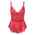 Sexy red lace mesh babydoll lingerie set for women, comfortable transparent sleepwear. - S / Rose Red