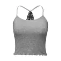 Graues geripptes Spitzen-Racerback-Damen-Tanktop, atmungsaktives dünnes sexy Unterhemd. - S / Dunkles Melange-Grau