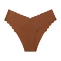 Seamless scalloped women briefs solid brown underwear comfortable breathable daily wear - S / Skin Brown
