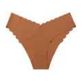 Women seamless scalloped briefs comfortable breathable foundation color underwear variant - L / Skin Brown
