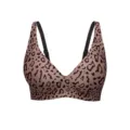 Seamless leopard print V-neck bra, comfortable padded push-up underwear in nude brown variant. - S / Tops / Brown Leopard